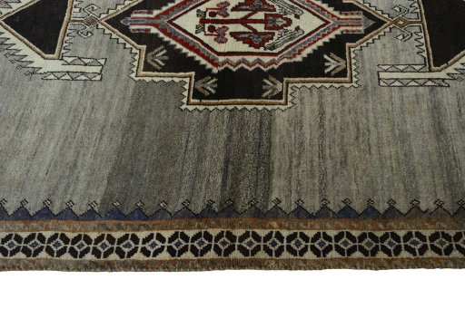 Full view of 2000s Persian Gabbeh rug from Iran / Persia, 176 × 127 cm in Gray tones
