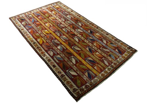Close-up detail of 2000s Persian Gabbeh rug from Iran / Persia showing Wool weave