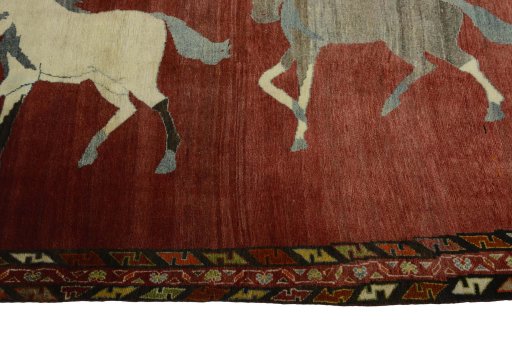 Close-up detail of 2000s Persian Gabbeh rug from Iran / Persia showing Wool weave