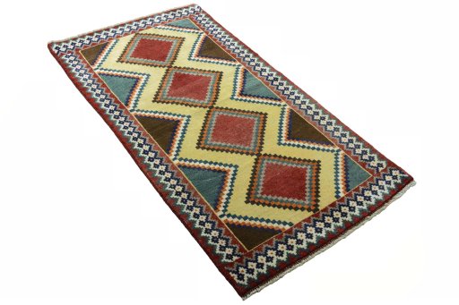Close-up detail of 2000s Persian Gabbeh rug from Iran / Persia showing Wool weave