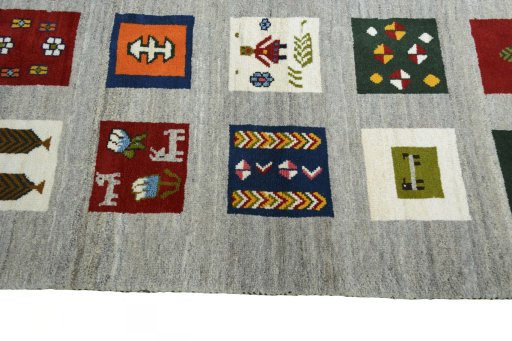 Close-up detail of New Persian Gabbeh rug from Iran / Persia showing Wool weave