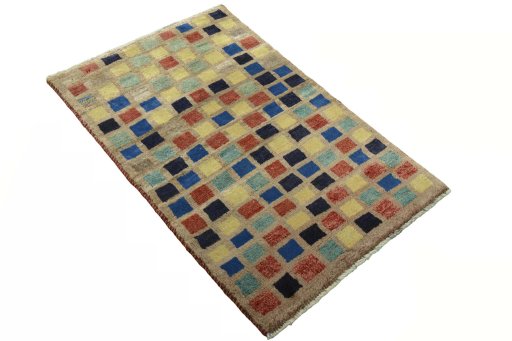 Close-up detail of 2000s Persian Gabbeh rug from Iran / Persia showing Wool weave