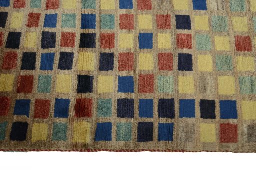Close-up detail of 2000s Persian Gabbeh rug from Iran / Persia showing Wool weave