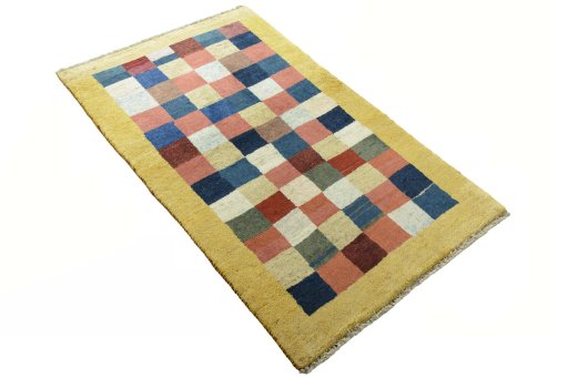 Close-up detail of New Persian Gabbeh rug from Iran / Persia showing Wool weave