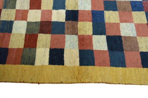 Close-up detail of New Persian Gabbeh rug from Iran / Persia showing Wool weave