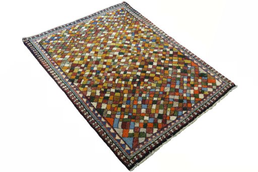 Close-up detail of 2000s Persian Gabbeh rug from Iran / Persia showing Wool weave