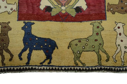 Central medallion detail of 2000s Persian Gabbeh rug from Iran / Persia