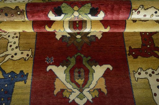 Full view of 2000s Persian Gabbeh rug from Iran / Persia, 229 × 135 cm in Red tones