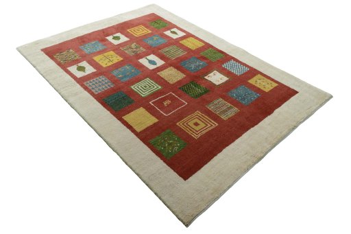 Close-up detail of New Persian Gabbeh rug from Iran / Persia showing Wool weave