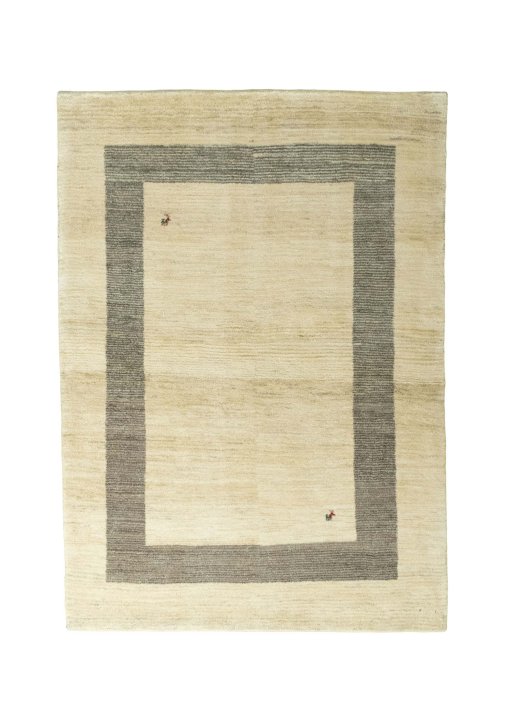 Full view of New Persian Gabbeh rug from Iran / Persia, 203 × 145 cm in Beige tones