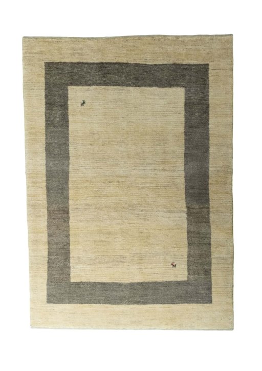 Full view of New Persian Gabbeh rug from Iran / Persia, 203 × 144 cm in Beige tones