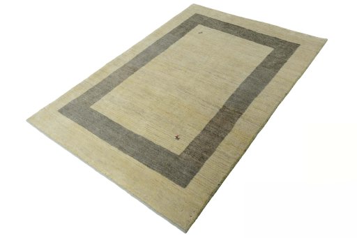 Corner detail of New Persian Gabbeh rug showing border pattern and Wool pile