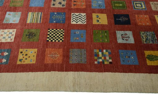 Close-up detail of New Persian Gabbeh rug from Iran / Persia showing Wool weave
