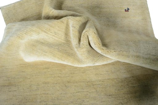 Corner detail of New Persian Gabbeh rug showing border pattern and Wool pile