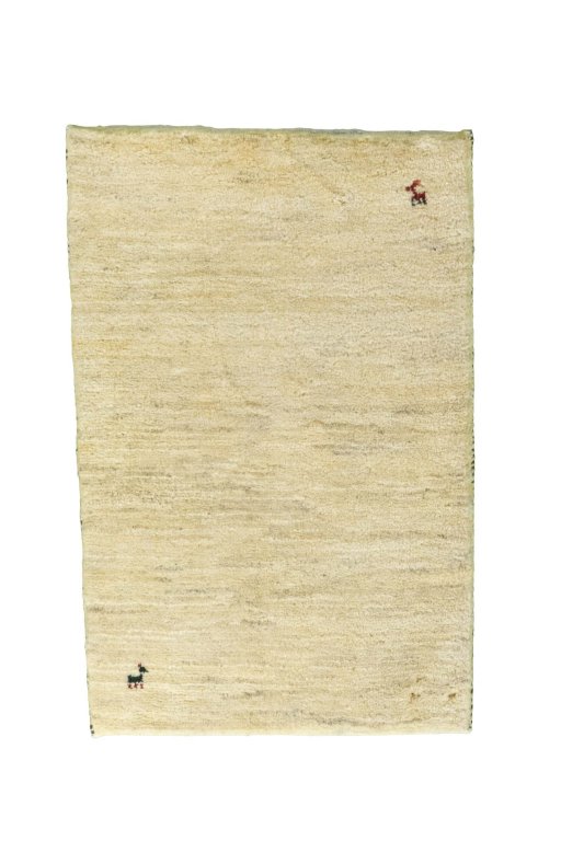 Full view of New Persian Gabbeh rug from Iran / Persia, 92 × 60 cm in Beige tones