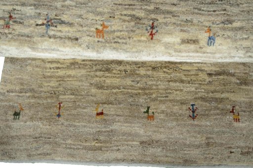 Full view of New Persian Gabbeh rug from Iran / Persia, 125 × 79 cm in Beige tones