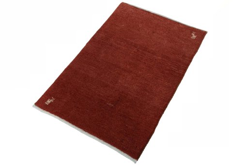 Corner detail of New Persian Gabbeh rug showing border pattern and Wool pile