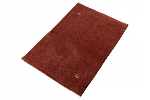 Corner detail of New Persian Gabbeh rug showing border pattern and Wool pile
