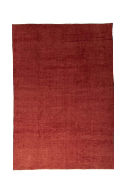 Full view of New Persian Gabbeh rug from Iran / Persia, 347 × 241 cm in Red tones