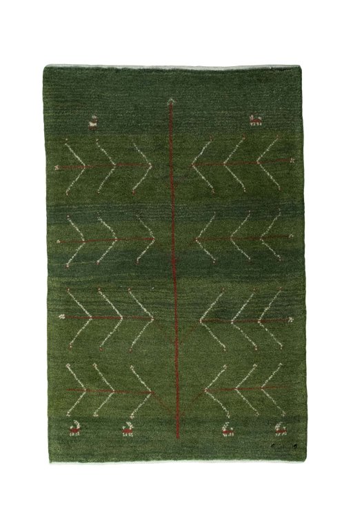 Full view of New Persian Gabbeh rug from Iran / Persia, 122 × 80 cm in Green tones