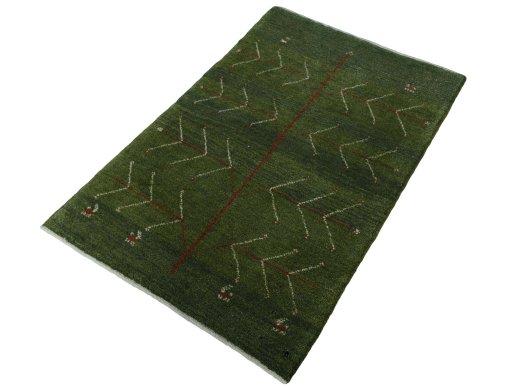 Corner detail of New Persian Gabbeh rug showing border pattern and Wool pile