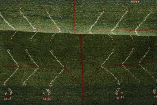 Full view of New Persian Gabbeh rug from Iran / Persia, 122 × 80 cm in Green tones