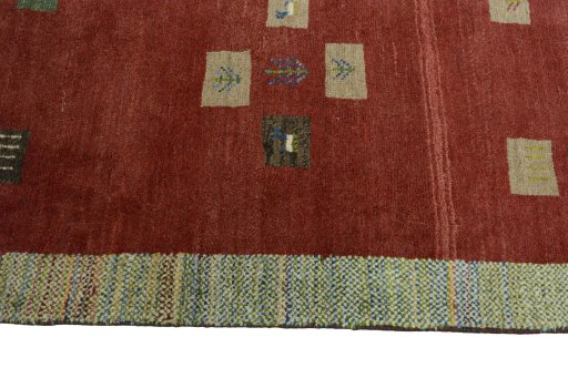 Close-up detail of New Persian Gabbeh rug from Iran / Persia showing Wool weave