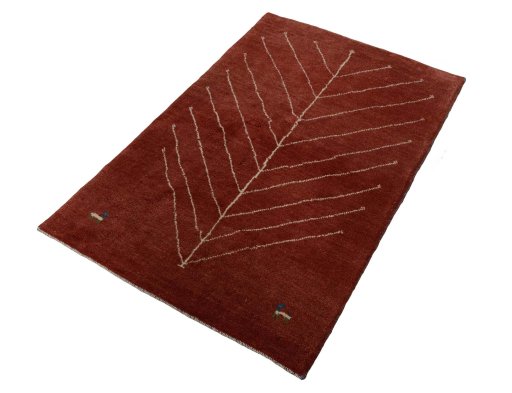 Corner detail of New Persian Gabbeh rug showing border pattern and Wool pile