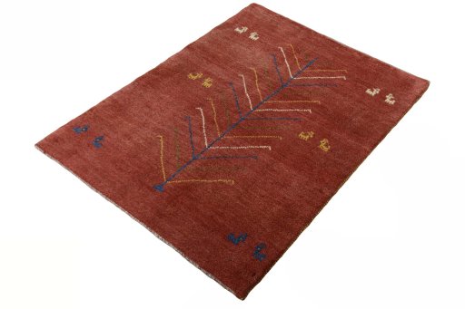 Corner detail of New Persian Gabbeh rug showing border pattern and Wool pile