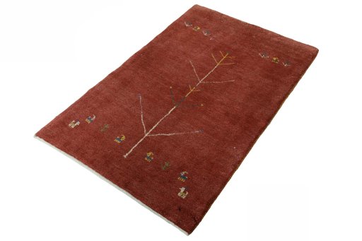 Corner detail of New Persian Gabbeh rug showing border pattern and Wool pile