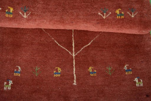 Full view of New Persian Gabbeh rug from Iran / Persia, 130 × 84 cm in Red tones
