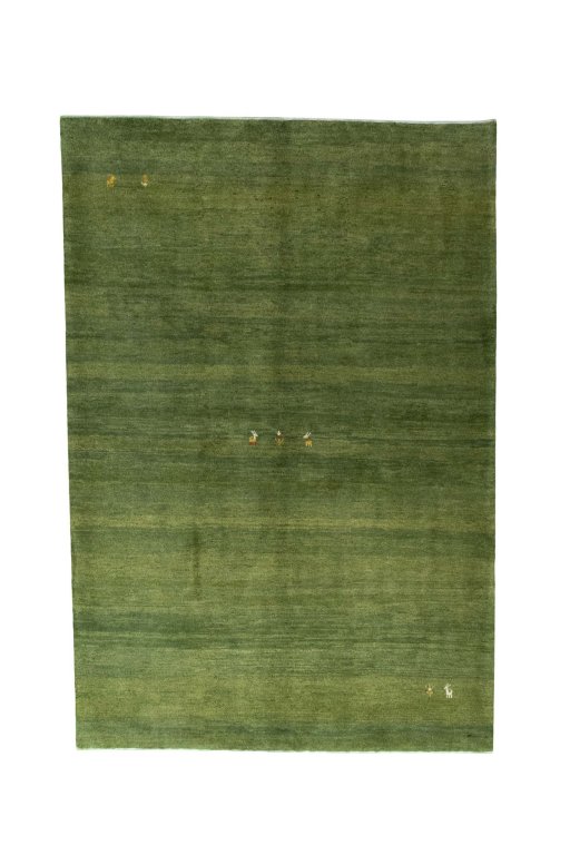 Full view of New Persian Gabbeh rug from Iran / Persia, 243 × 165 cm in Green tones