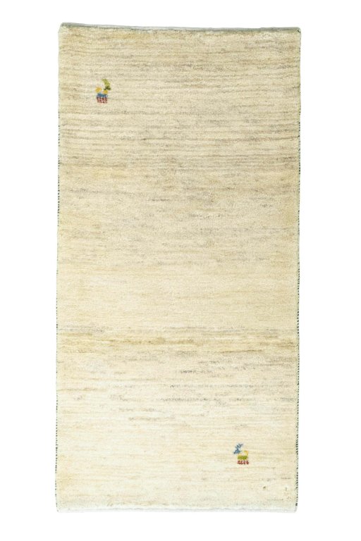 Full view of New Persian Gabbeh rug from Iran / Persia, 144 × 73 cm in Beige tones