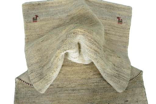 Corner detail of New Persian Gabbeh rug showing border pattern and Wool pile
