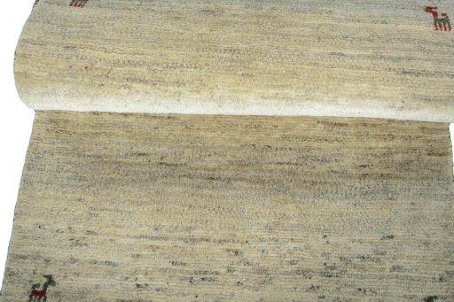 Full view of New Persian Gabbeh rug from Iran / Persia, 135 × 83 cm in Beige tones