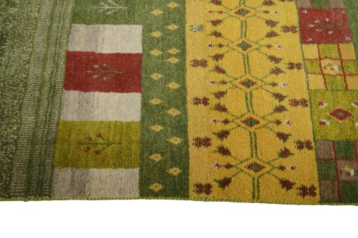 Close-up detail of New Persian Gabbeh rug from Iran / Persia showing Wool weave