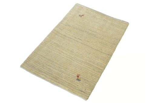 Corner detail of New Persian Gabbeh rug showing border pattern and Wool pile