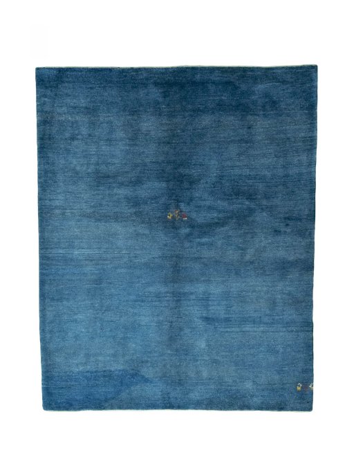 Full view of New Persian Gabbeh rug from Iran / Persia, 255 × 205 cm in Blue tones