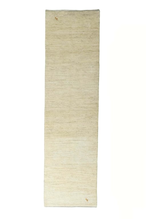 Full view of New Persian Gabbeh rug from Iran / Persia, 300 × 84 cm in Beige tones