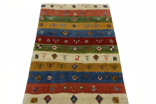 Surface texture of New Persian Gabbeh rug with natural Wool and intricate pattern