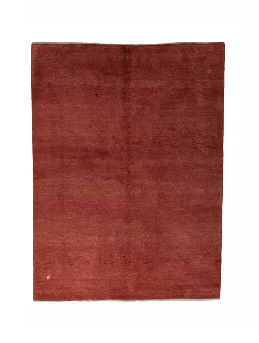 Full view of New Persian Gabbeh rug from Iran / Persia, 241 × 178 cm in Red tones