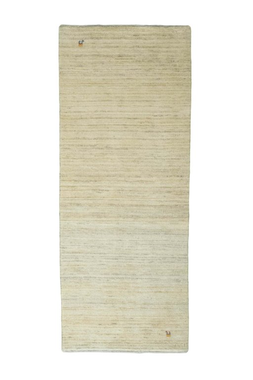 Full view of New Persian Gabbeh rug from Iran / Persia, 204 × 82 cm in Beige tones