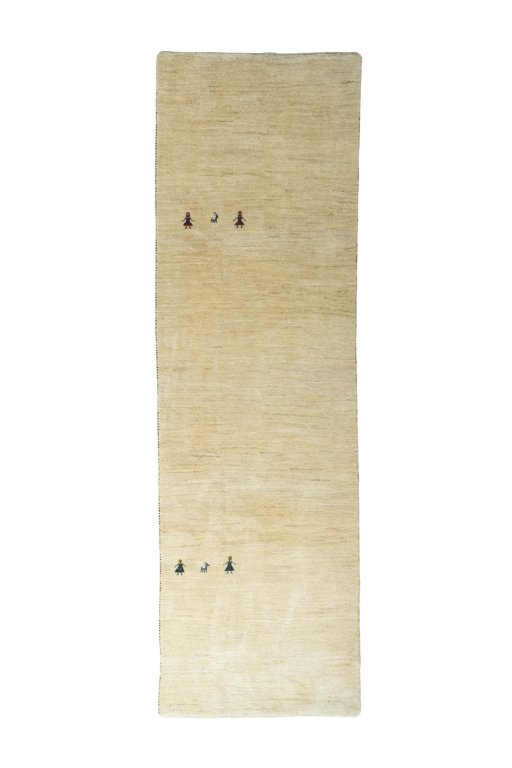 Full view of New Persian Gabbeh rug from Iran / Persia, 303 × 92 cm in Beige tones