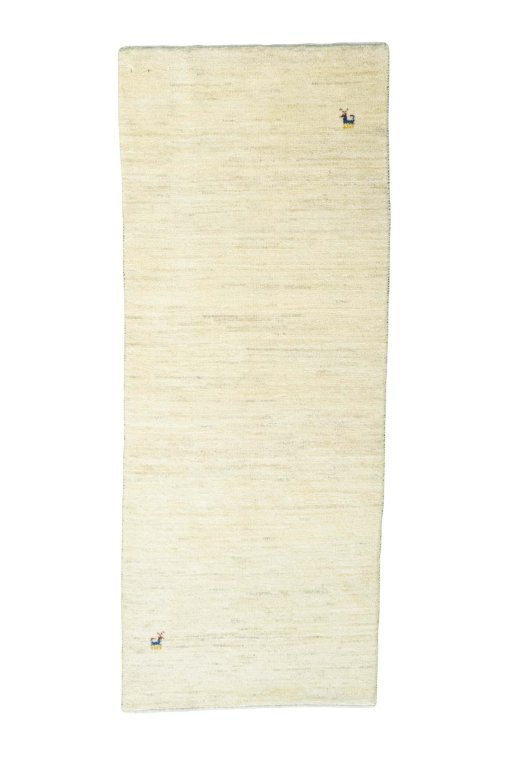 Full view of New Persian Gabbeh rug from Iran / Persia, 203 × 82 cm in Beige tones