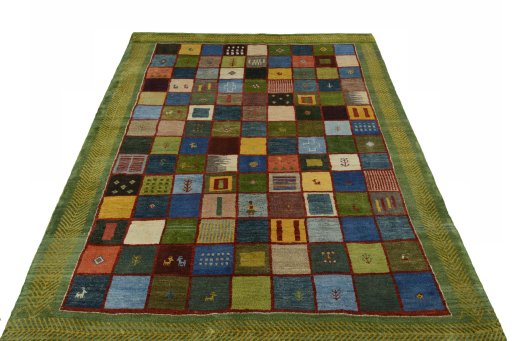 Surface texture of New Persian Gabbeh rug with natural Wool and intricate pattern