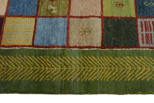 Close-up detail of New Persian Gabbeh rug from Iran / Persia showing Wool weave