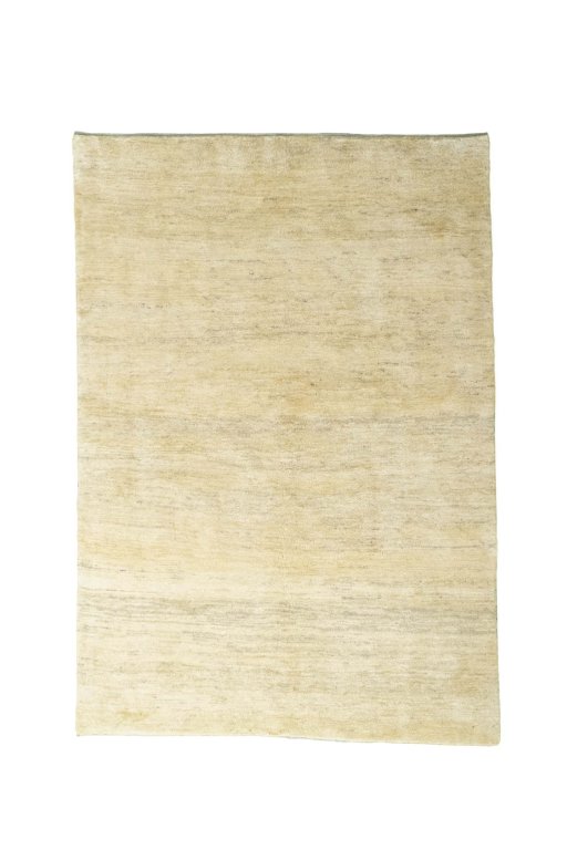 Full view of New Persian Gabbeh rug from Iran / Persia, 251 × 174 cm in Beige tones