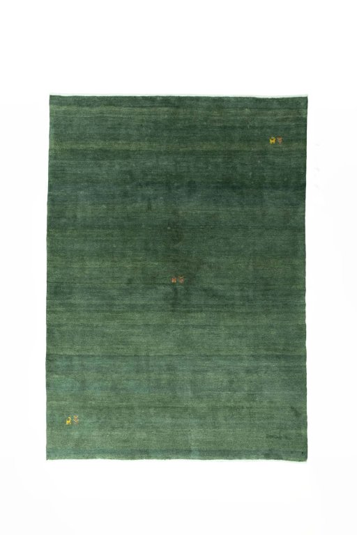 Full view of New Persian Gabbeh rug from Iran / Persia, 236 × 169 cm in Green tones