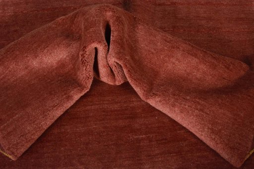 Corner detail of New Persian Gabbeh rug showing border pattern and Wool pile