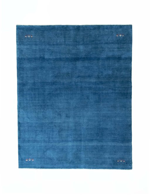 Full view of New Persian Gabbeh rug from Iran / Persia, 251 × 202 cm in Blue tones